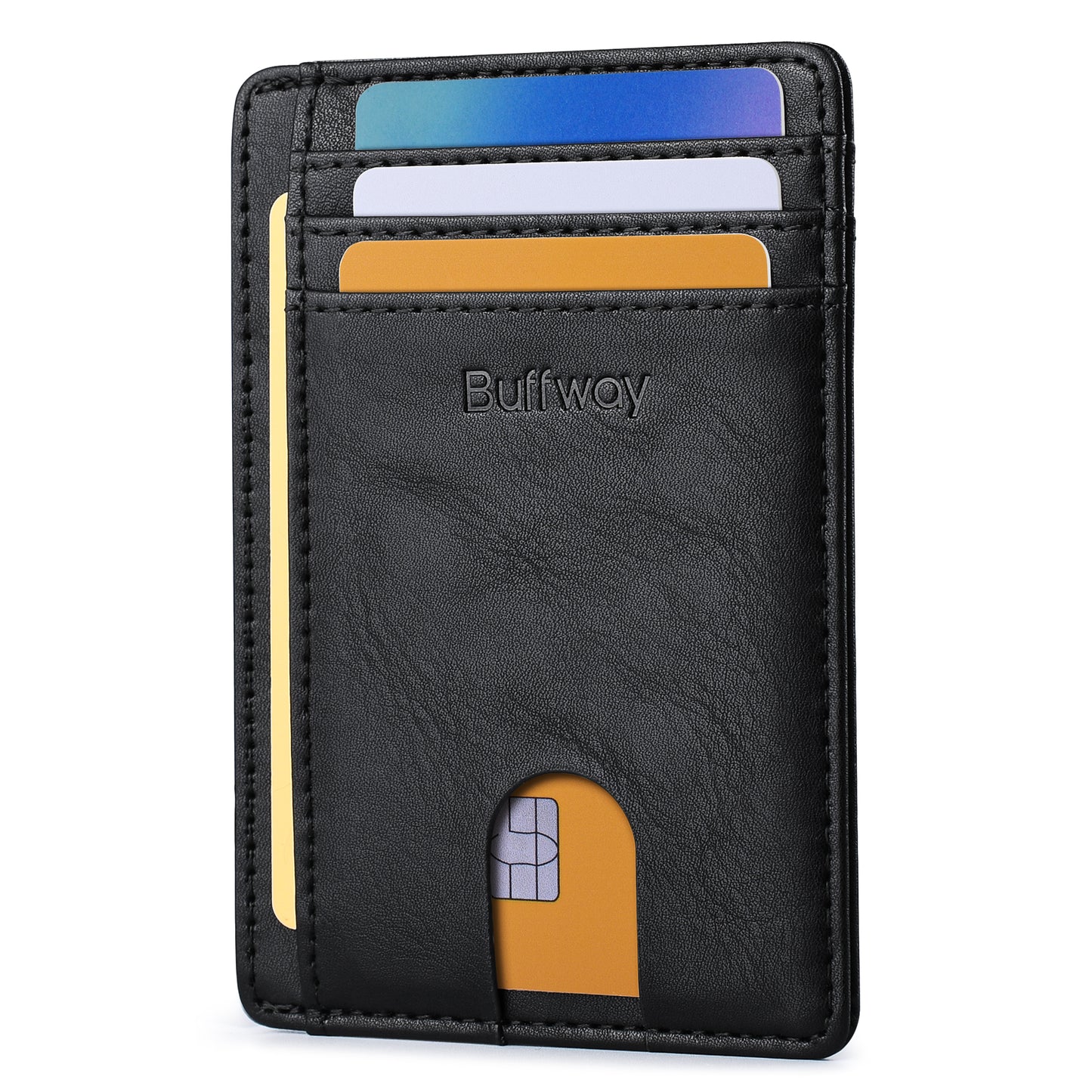 Portefeuilles Buffway Slim Minimalist en cuir avec blocage RFID et poche avant pour hommes et femmes - Ardoise