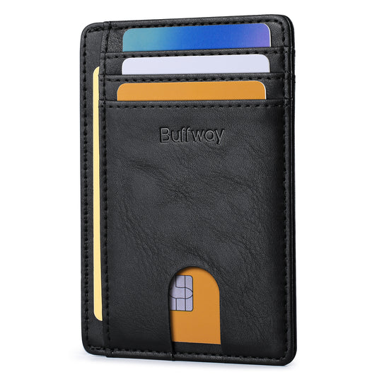 Buffway Slim Minimalist Front Pocket RFID Blocking Leather Wallets for Men and Women - Slate