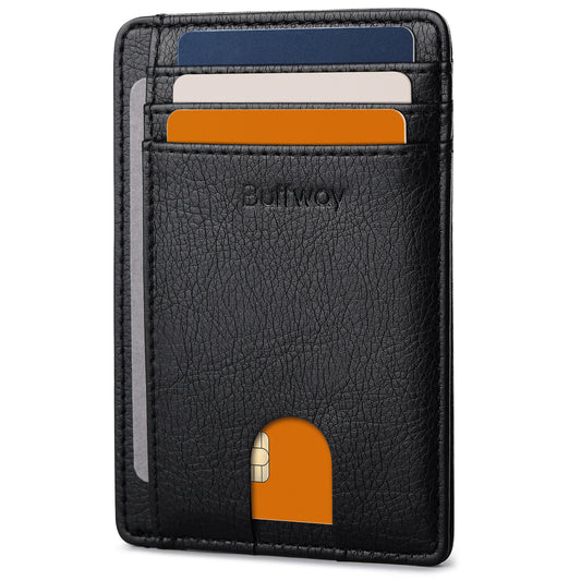 Buffway Slim Minimalist Front Pocket RFID Blocking Leather Wallets for Men and Women - Galactic Crack Black