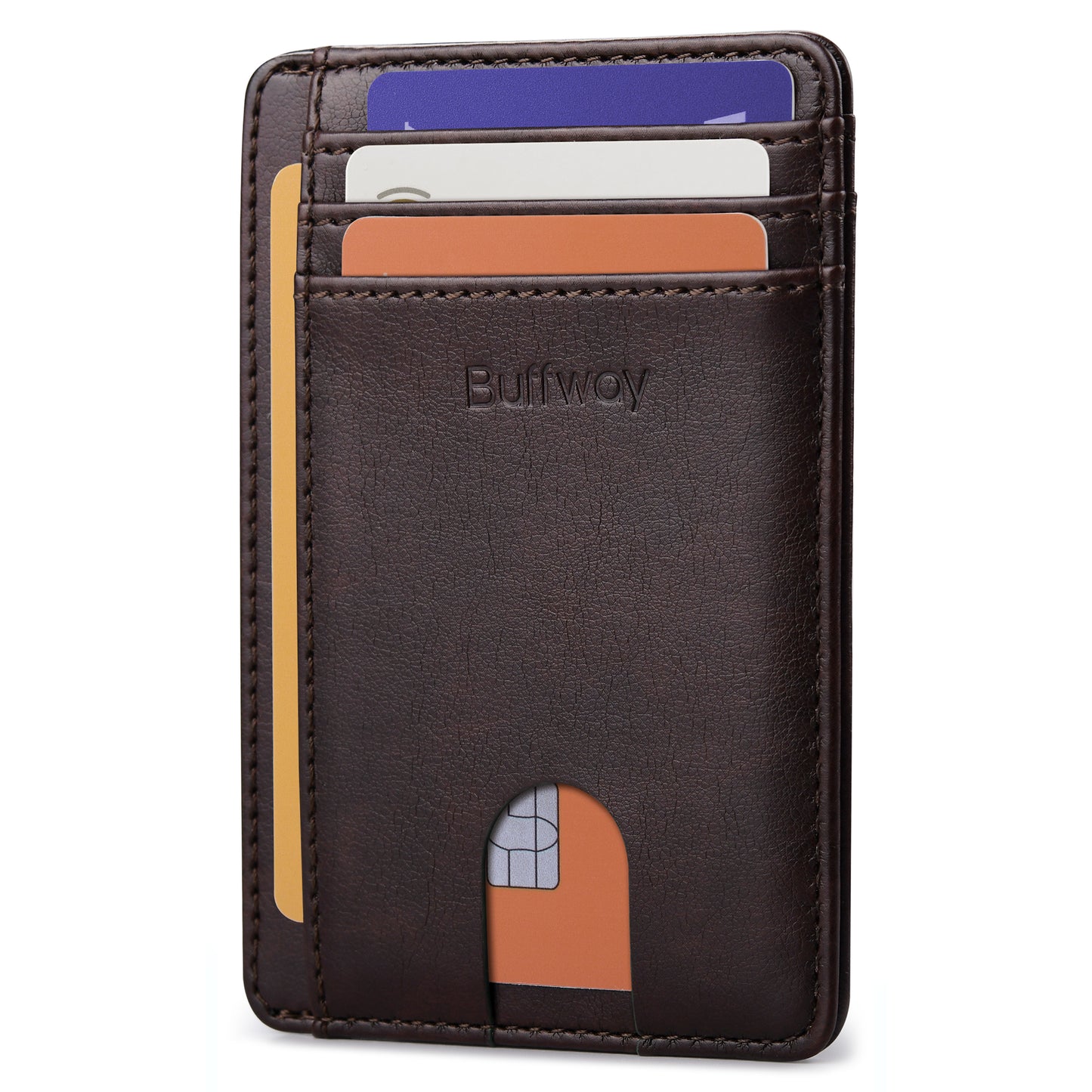 Buffway Slim Minimalist Front Pocket RFID Blocking Leather Wallets for Men and Women - Pebble