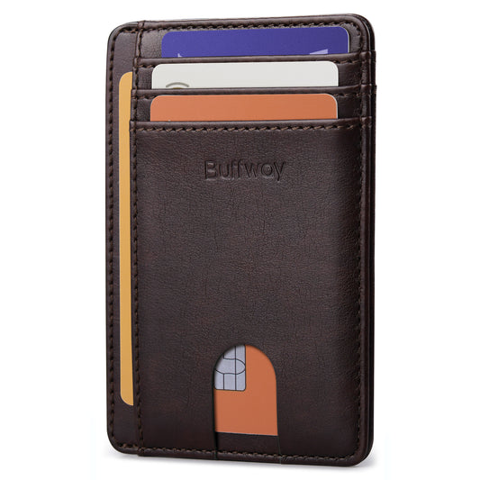 Buffway Slim Minimalist Front Pocket RFID Blocking Leather Wallets for Men and Women - Pebble