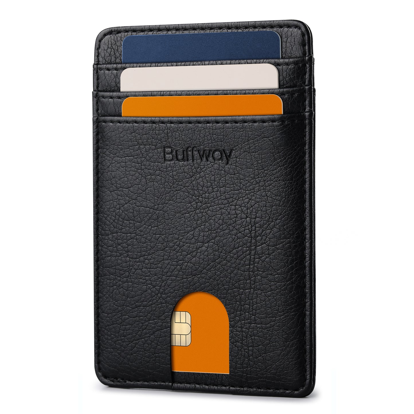 Buffway Mens Slim Wallet, Minimalist Thin Front Pocket Leather Credit Card Holder with RFID Blocking for Work Travel - Galactic Crack