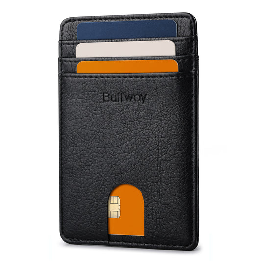 Buffway Mens Slim Wallet, Minimalist Thin Front Pocket Leather Credit Card Holder with RFID Blocking for Work Travel - Galactic Crack