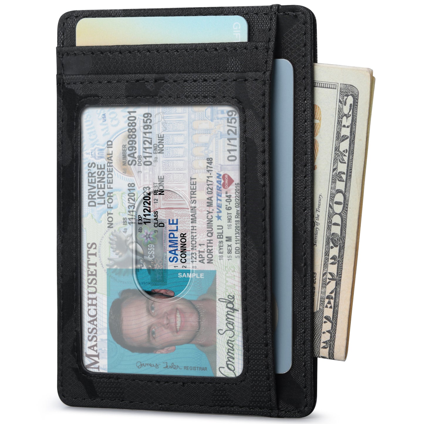 Buffway Slim Minimalist Front Pocket RFID Blocking Leather Wallets for Men and Women - Camo Black