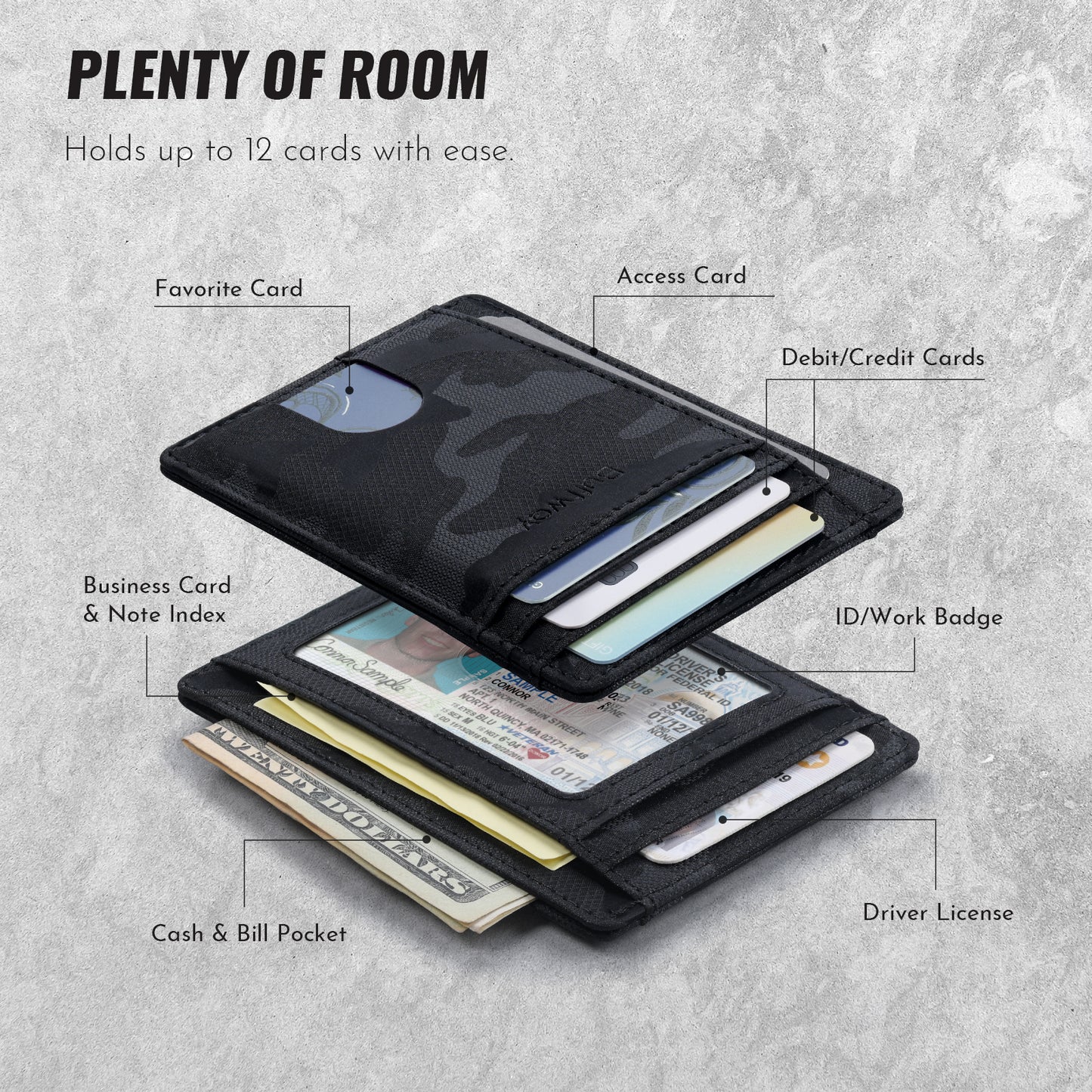 Buffway Slim Minimalist Front Pocket RFID Blocking Leather Wallets for Men and Women - Camo Black