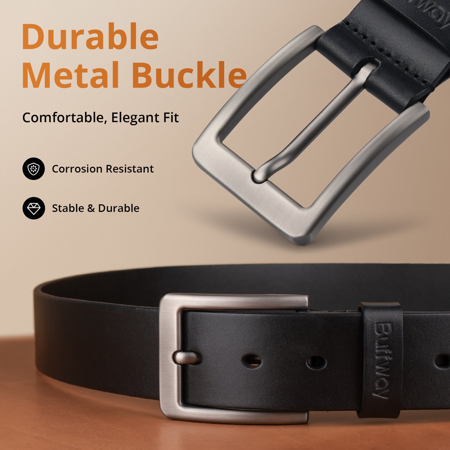 Buffway Ledergürtel für Herren – robuster Vollnarben-Herrengürtel, 3,8 cm, vielseitig für den täglichen Gebrauch, mit Geschenkbox