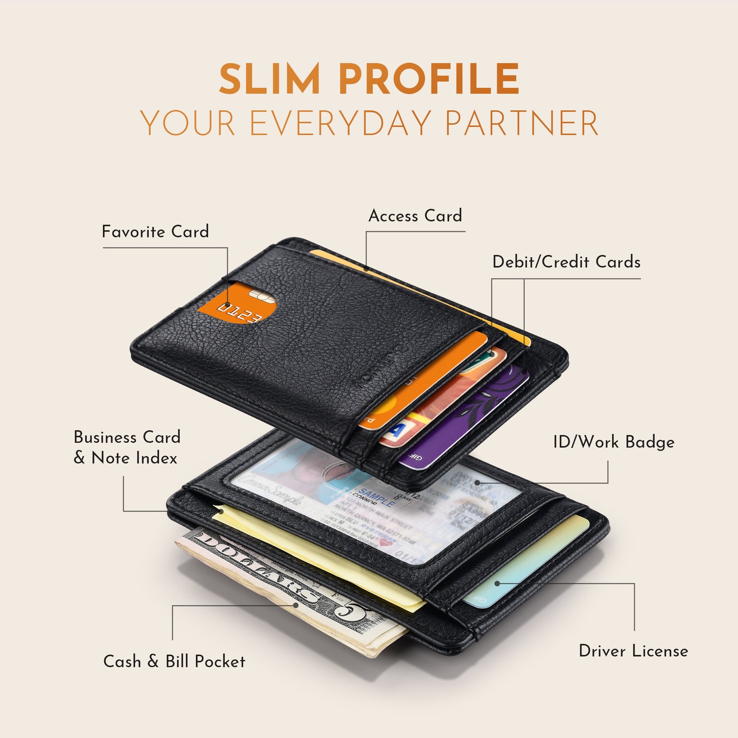 Portefeuilles Buffway Slim Minimalist en cuir avec blocage RFID et poche avant pour hommes et femmes - Galactic Crack