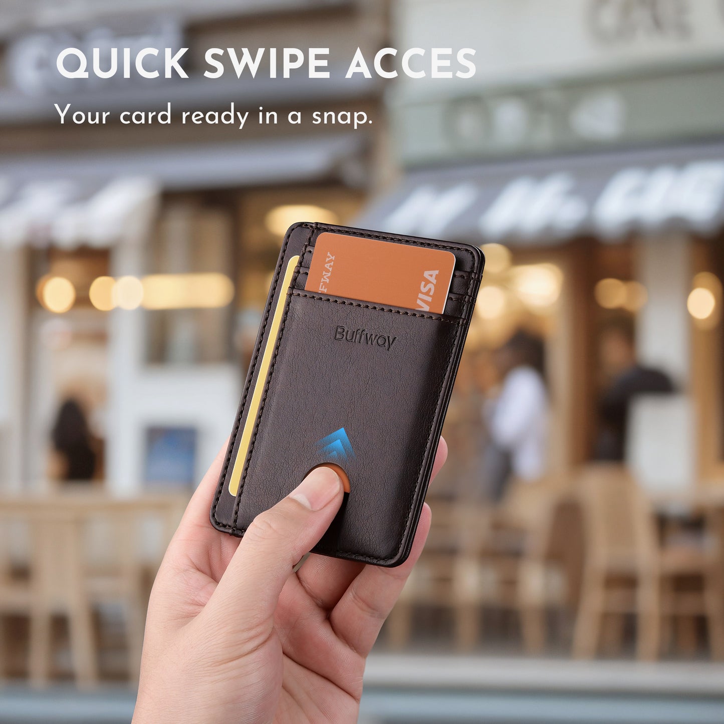Buffway Slim Minimalist Front Pocket RFID Blocking Leather Wallets for Men and Women - Pebble
