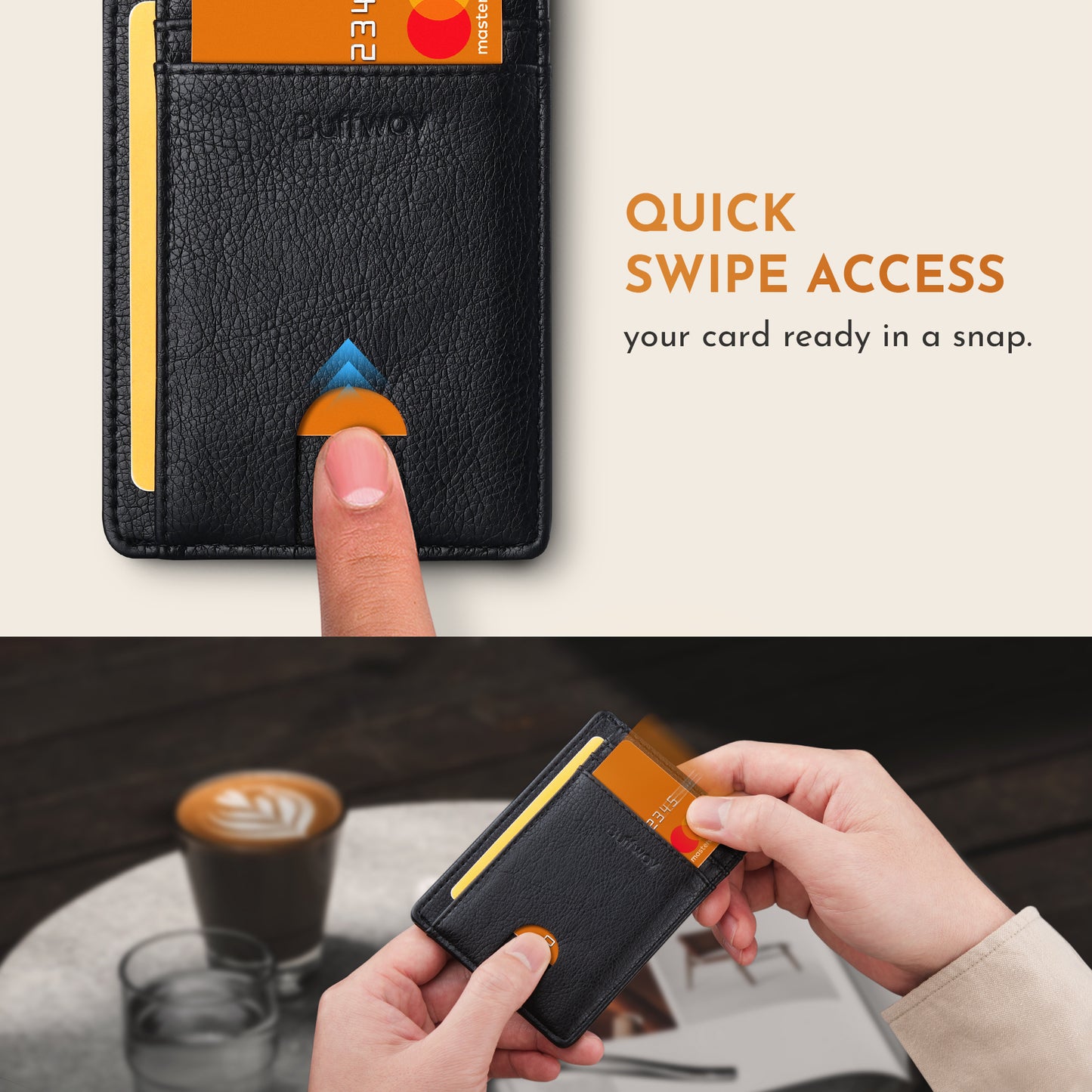 Portefeuilles Buffway Slim Minimalist en cuir avec blocage RFID et poche avant pour hommes et femmes - Galactic Crack
