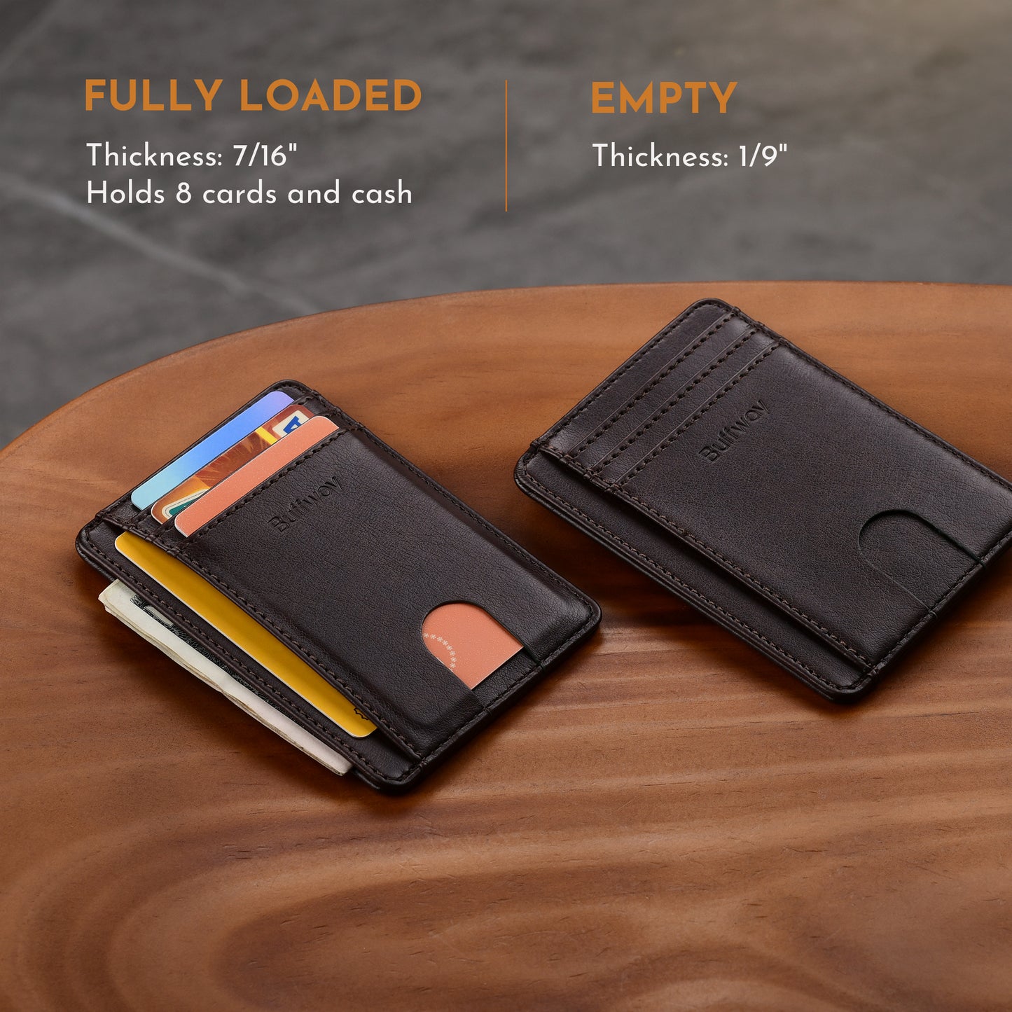 Buffway Slim Minimalist Front Pocket RFID Blocking Leather Wallets for Men and Women - Pebble