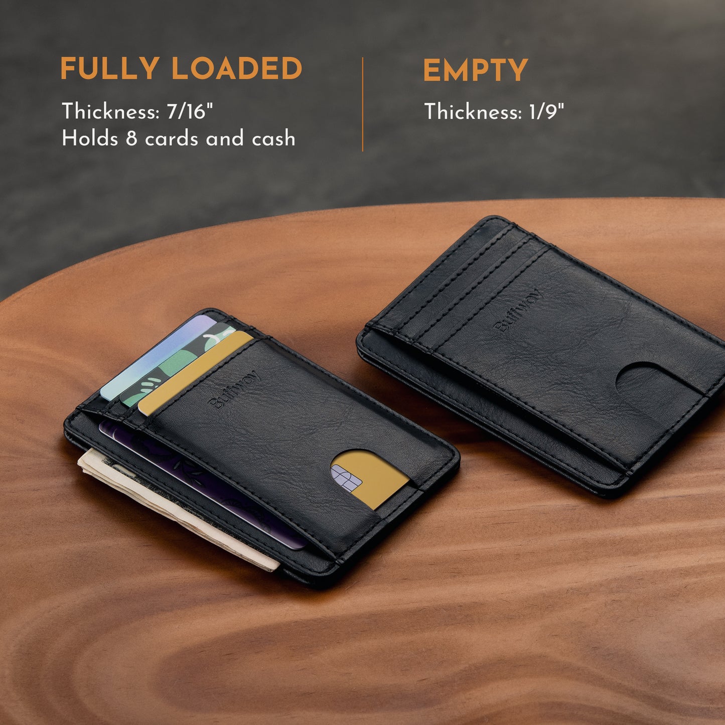 Portefeuilles Buffway Slim Minimalist en cuir avec blocage RFID et poche avant pour hommes et femmes - Ardoise
