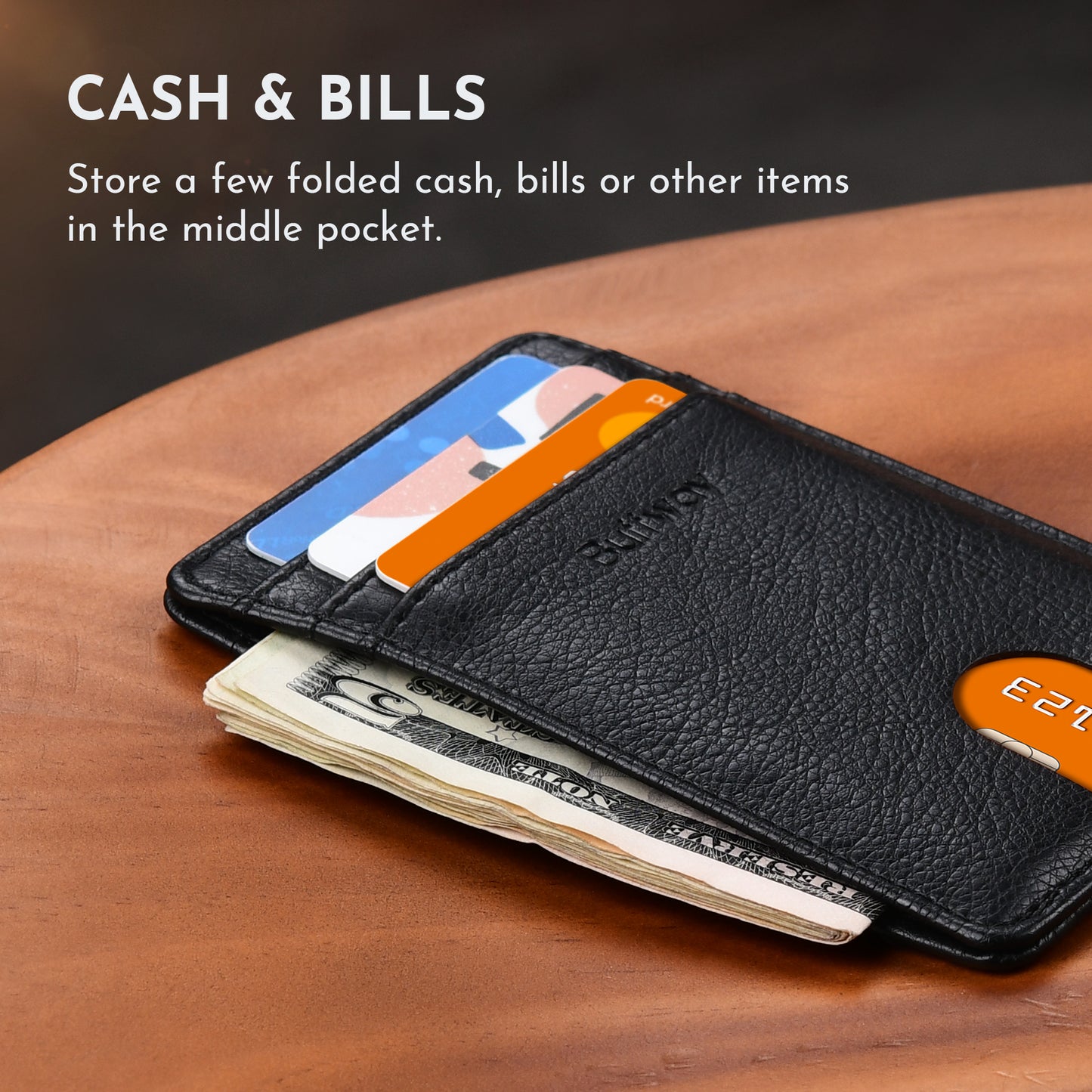Buffway Mens Slim Wallet, Minimalist Thin Front Pocket Leather Credit Card Holder with RFID Blocking for Work Travel - Galactic Crack