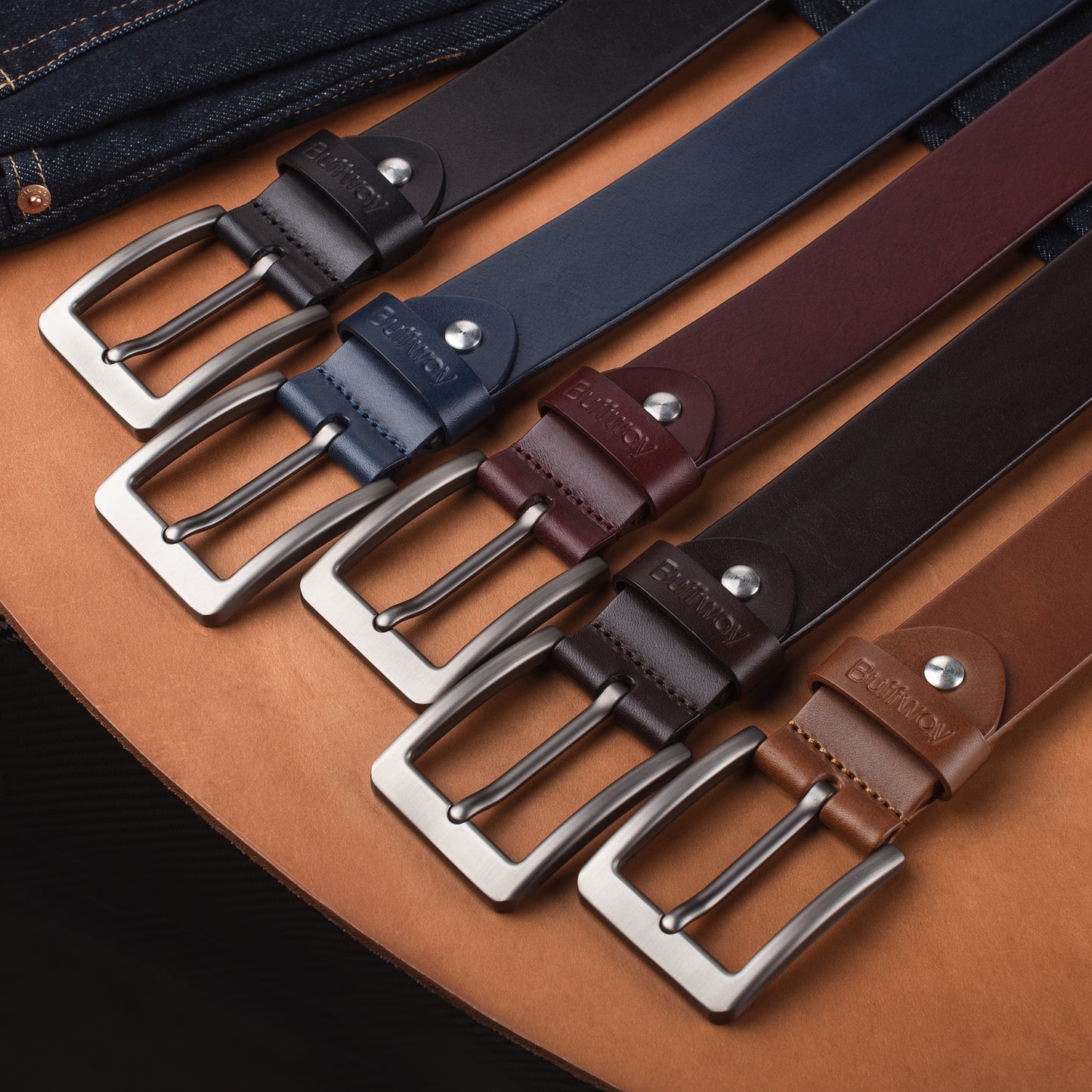 Buffway Ledergürtel für Herren – robuster Vollnarben-Herrengürtel, 3,8 cm, vielseitig für den täglichen Gebrauch, mit Geschenkbox