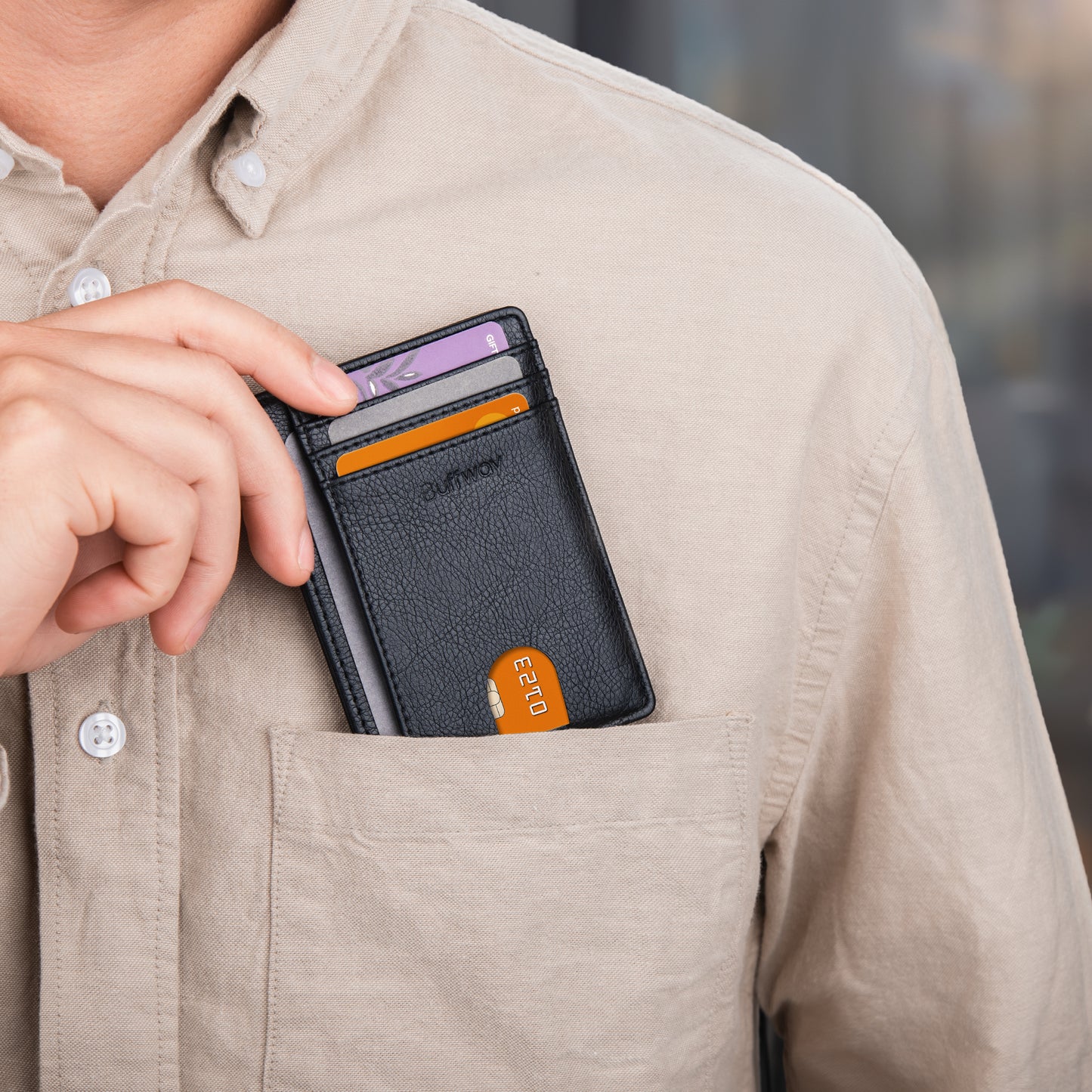 Portefeuilles Buffway Slim Minimalist en cuir avec blocage RFID et poche avant pour hommes et femmes - Galactic Crack