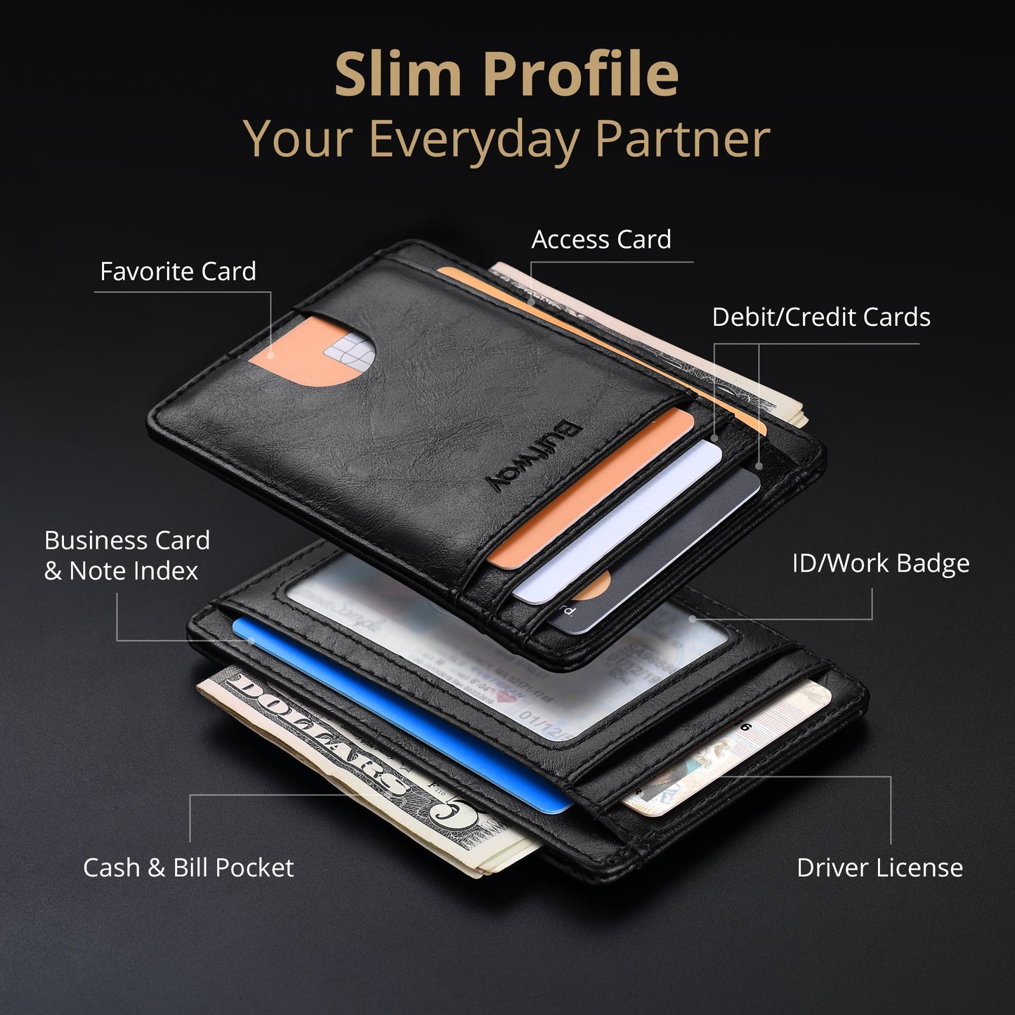 Buffway Slim Minimalist Front Pocket RFID Blocking Leather Wallets for Men and Women (Alaska)