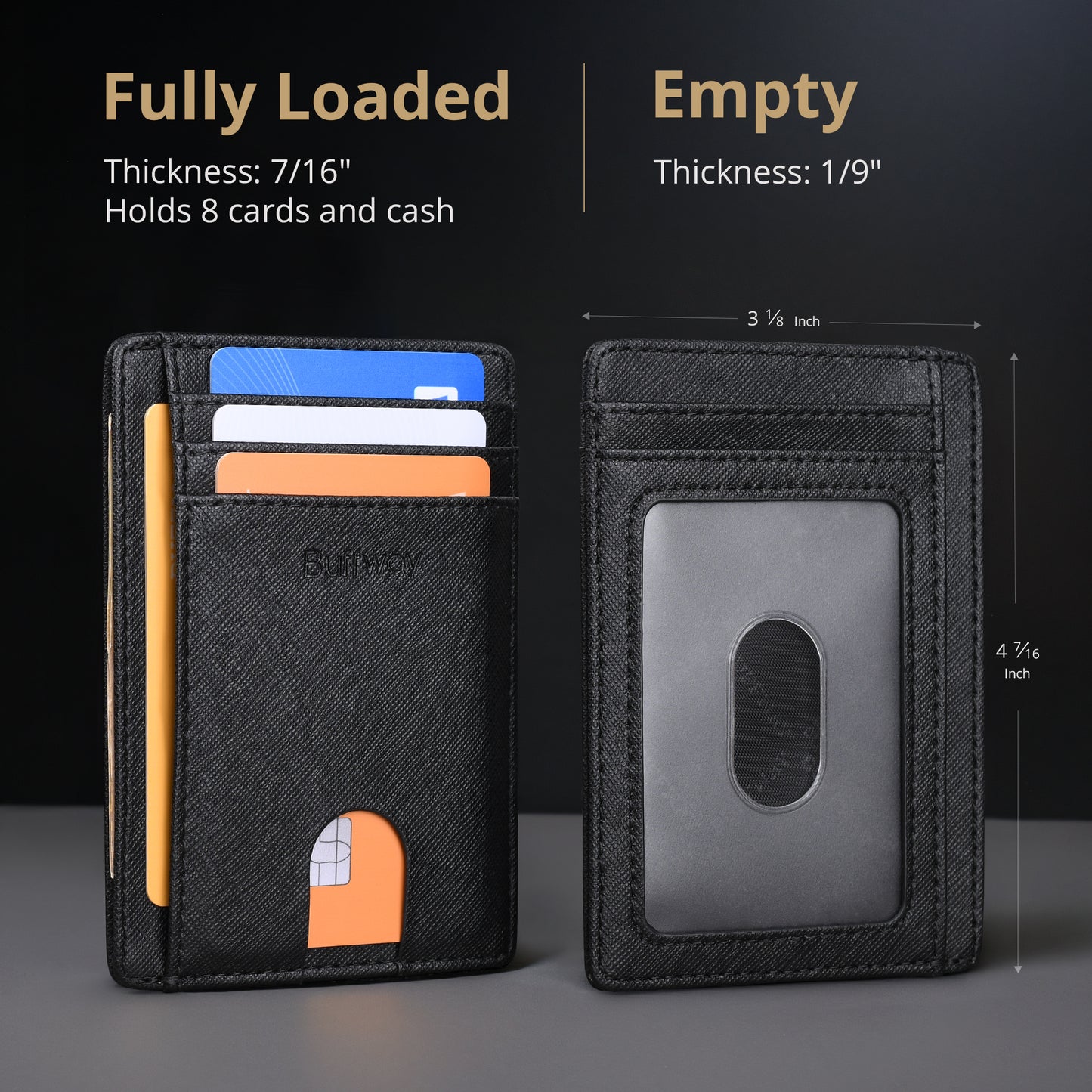 Buffway Slim Minimalist Front Pocket RFID Blocking Leather Wallets for Men and Women - Cross