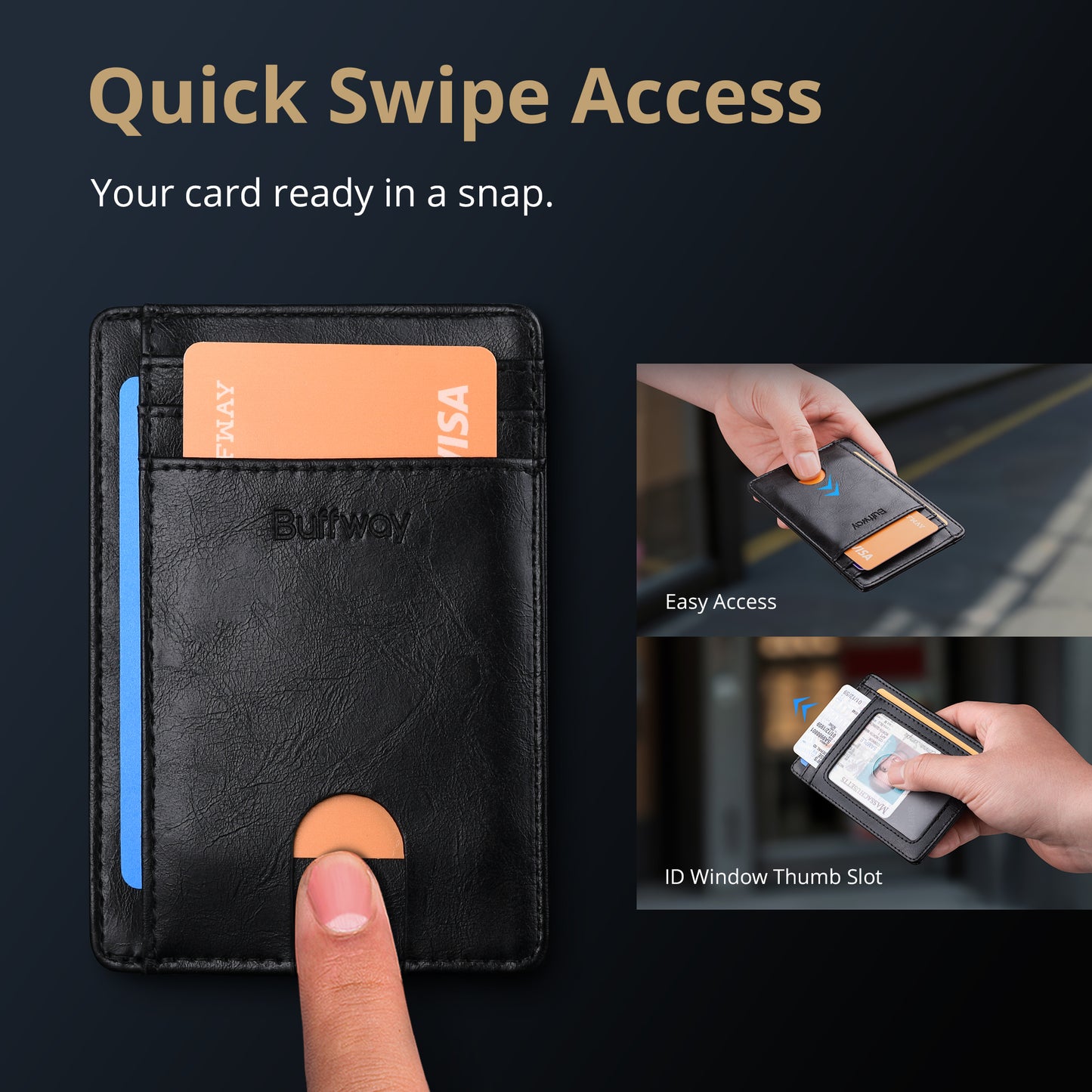 Buffway Slim Minimalist Front Pocket RFID Blocking Leather Wallets for Men and Women (Alaska)