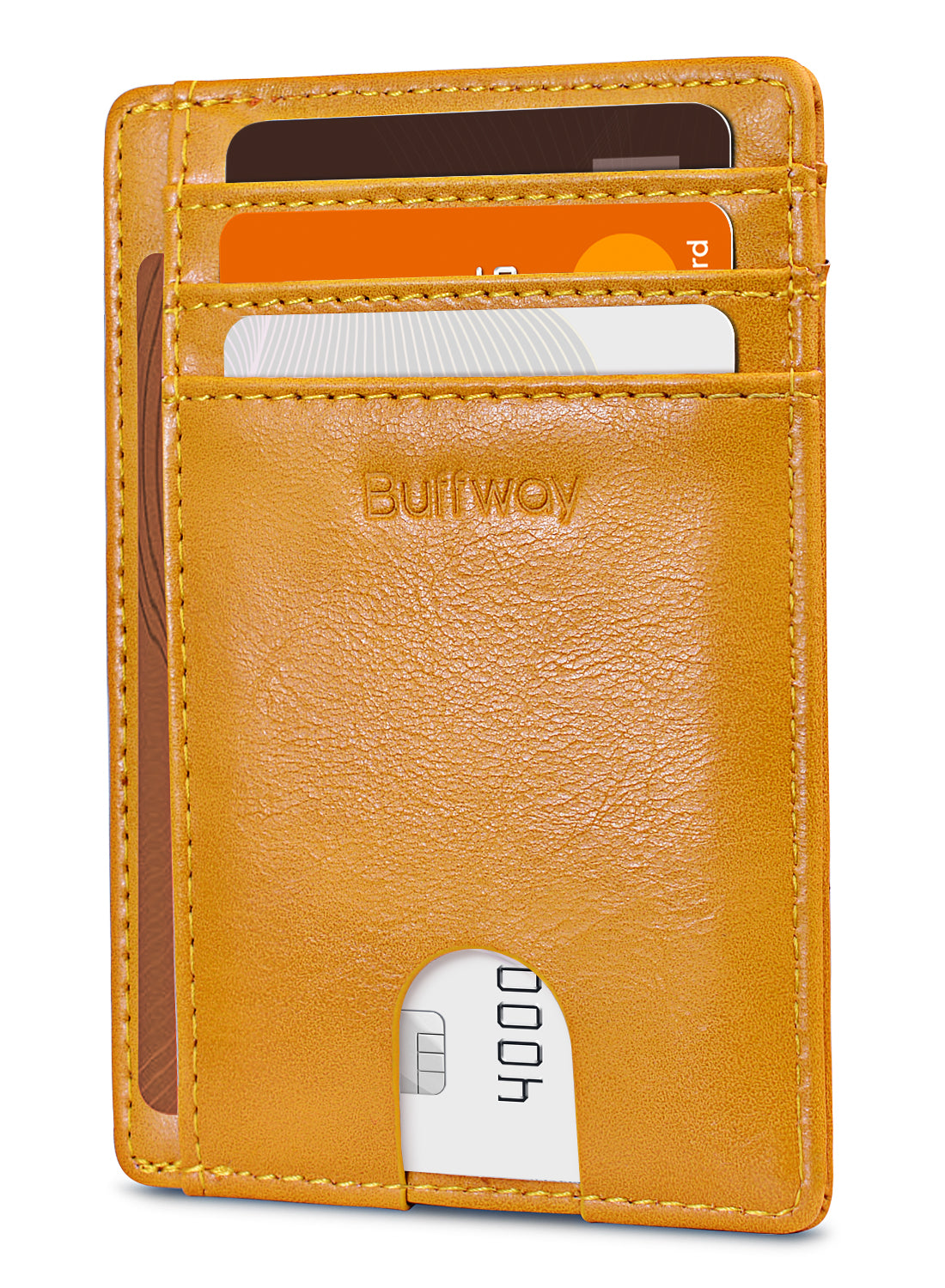 Buffway Slim Minimalist Front Pocket RFID Blocking Leather Wallets for Men and Women - Alaska Yellow