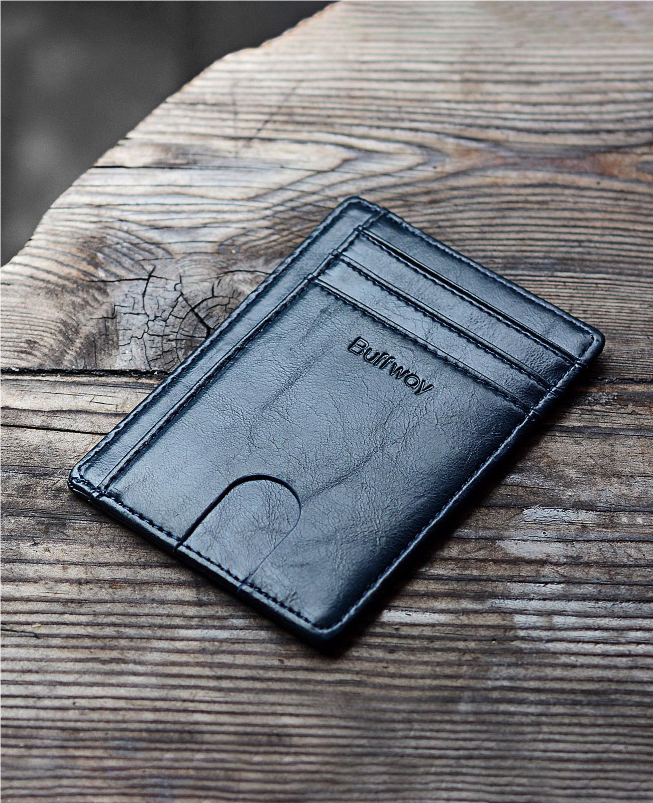 Buffway Slim Minimalist Front Pocket RFID Blocking Leather Wallets for Men and Women - Alaska Blue