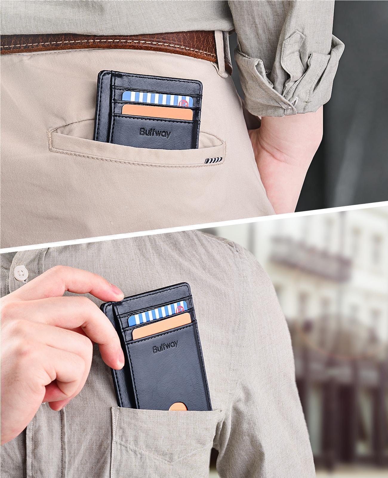 Buffway Slim Minimalist Front Pocket RFID Blocking Leather Wallets for Men and Women - Alaska Blue