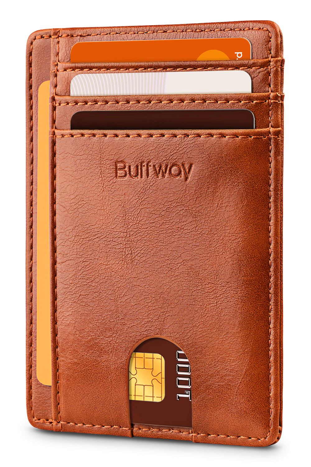 Buffway Slim Minimalist Front Pocket RFID Blocking Leather Wallets for Men and Women - Alaska Brown