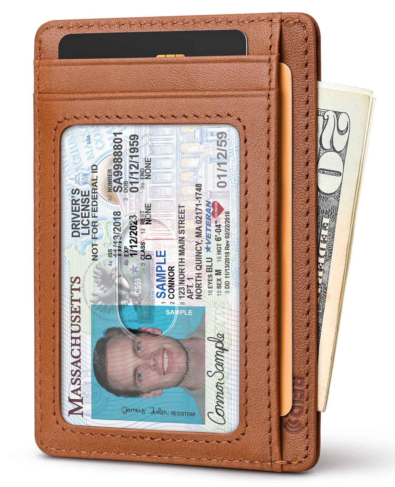 Buffway Slim Wallet for Men Women Minimalist Small Leather Front Pocket Wallets with RFID Blocking and Gifts Box - Bassa Brown