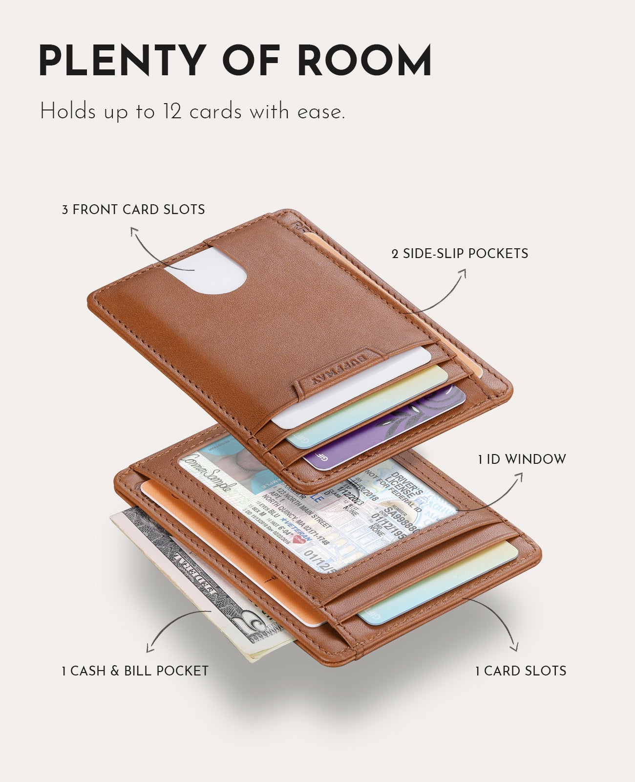 Buffway Slim Wallet for Men Women Minimalist Small Leather Front Pocket Wallets with RFID Blocking and Gifts Box - Bassa Brown