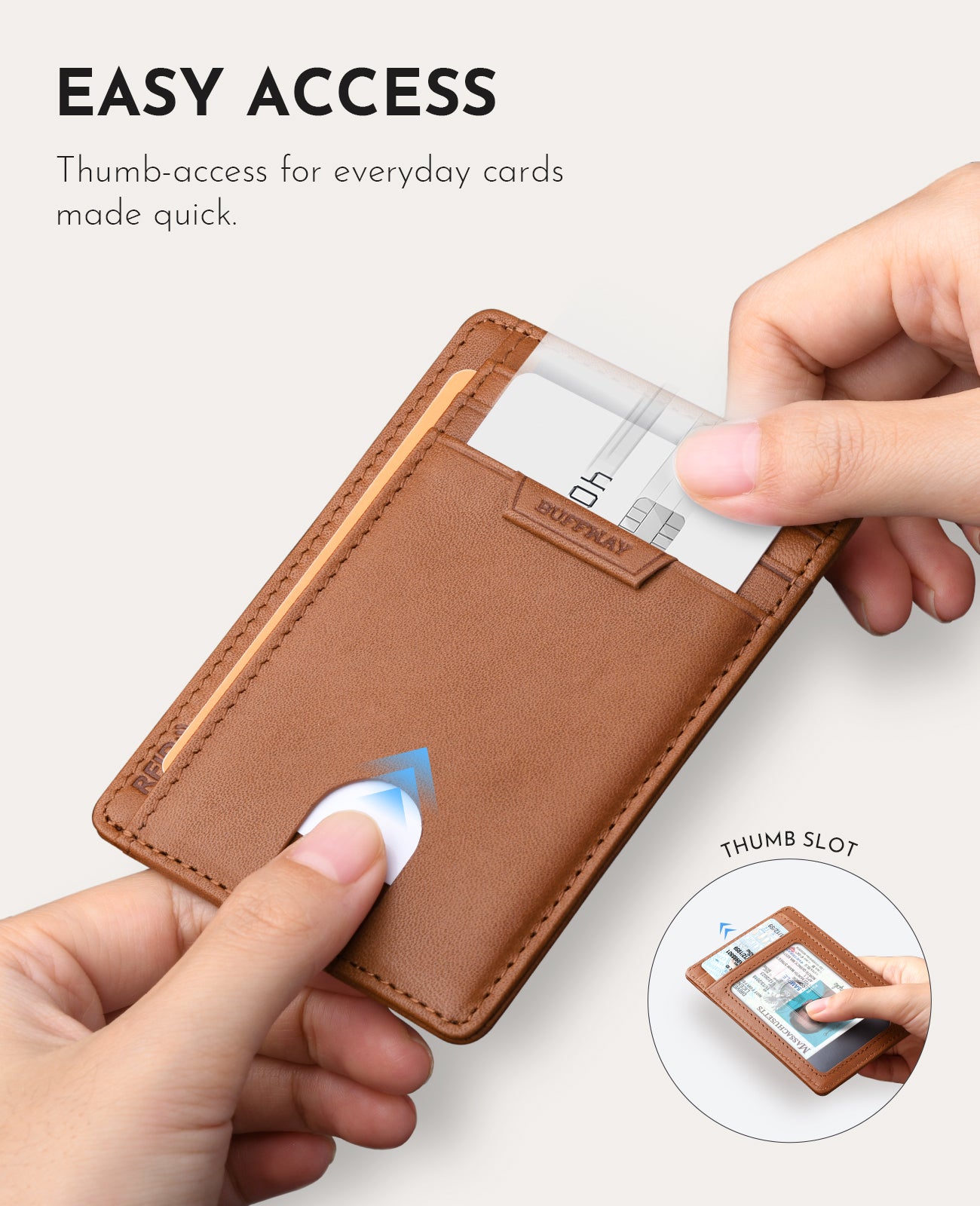Buffway Slim Wallet for Men Women Minimalist Small Leather Front Pocket Wallets with RFID Blocking and Gifts Box - Bassa Brown