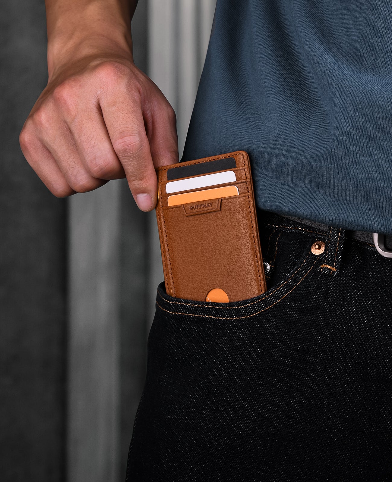 Buffway Slim Wallet for Men Women Minimalist Small Leather Front Pocket Wallets with RFID Blocking and Gifts Box - Bassa Brown
