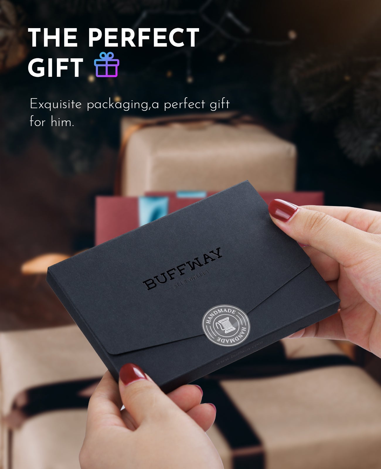 Buffway Slim Wallet for Men Women Minimalist Small Leather Front Pocket Wallets with RFID Blocking and Gifts Box - Bassa Brown