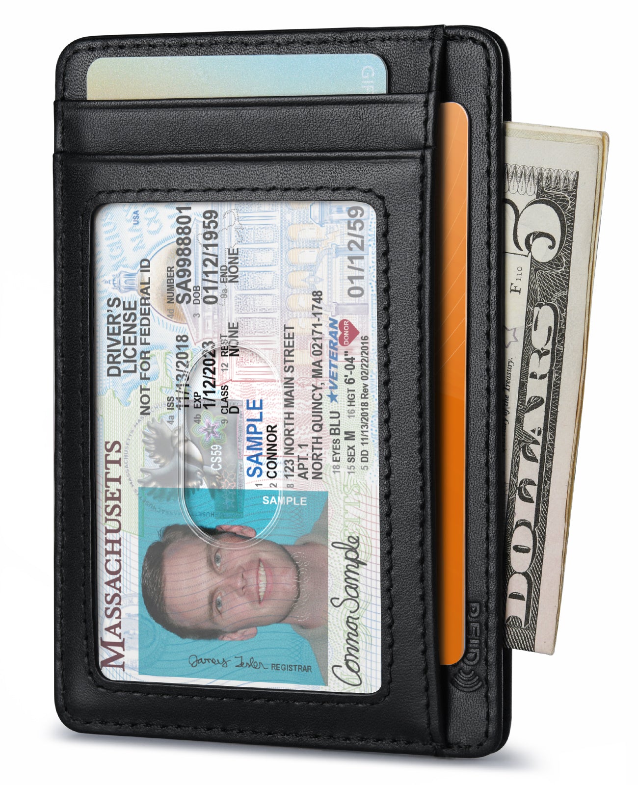 Buffway Slim Wallet for Men Women Minimalist Small Leather Front Pocket Wallets with RFID Blocking and Gifts Box - Bassa Black