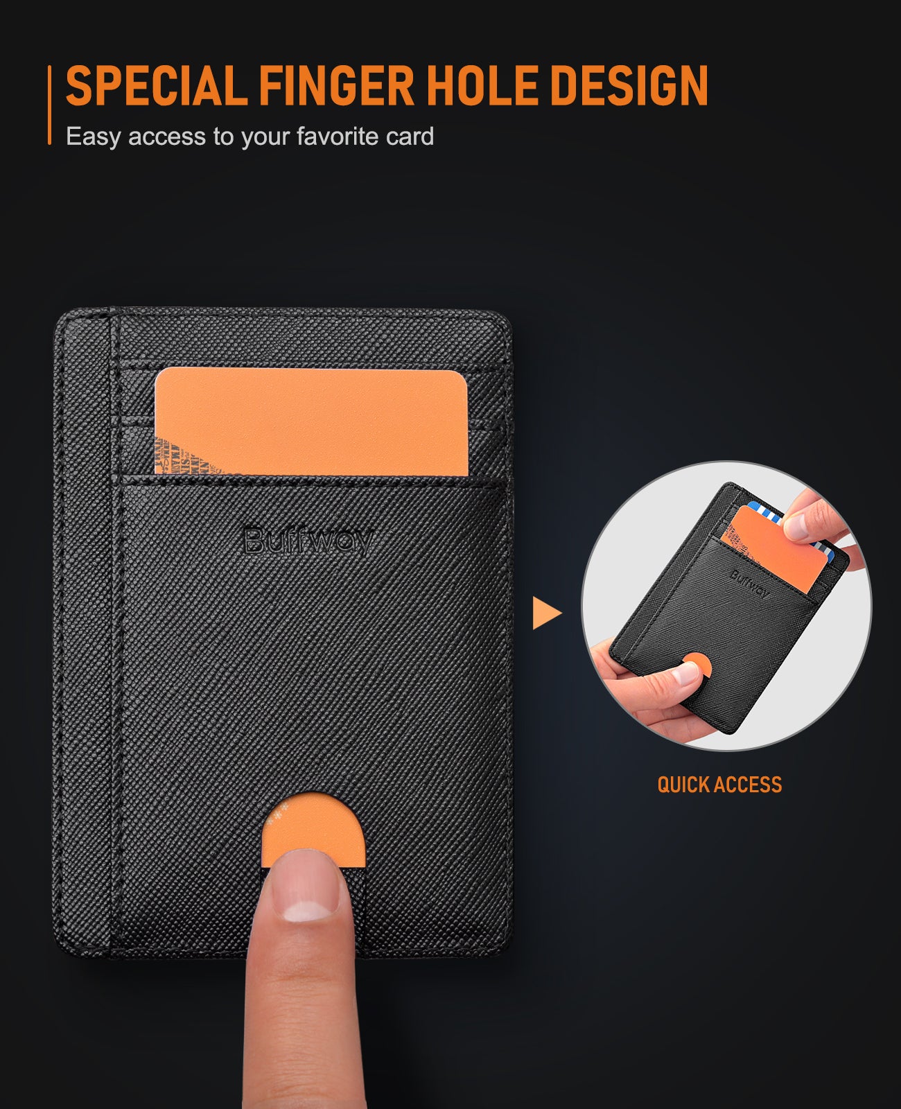 Buffway Slim Minimalist Front Pocket RFID Blocking Leather Wallets for Men and Women - Cross Black