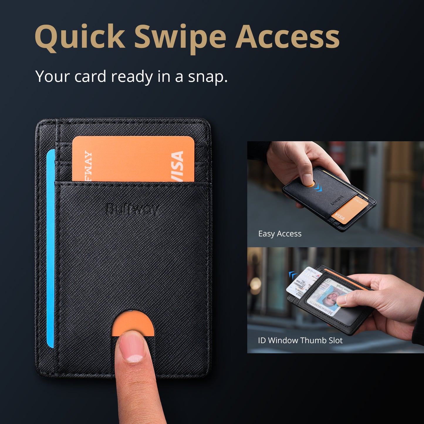 Buffway Slim Minimalist Front Pocket RFID Blocking Leather Wallets for Men and Women - Cross
