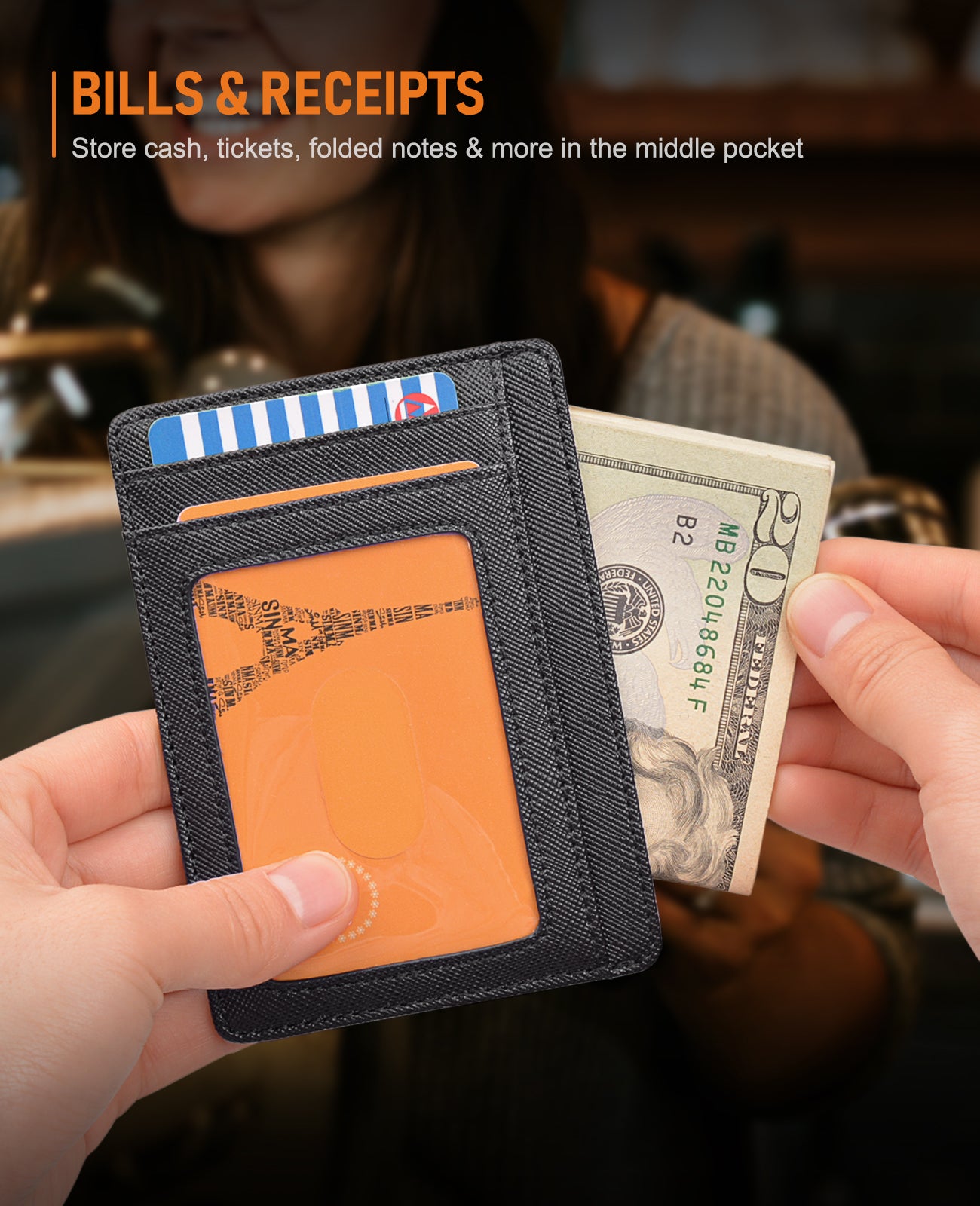 Buffway Slim Minimalist Front Pocket RFID Blocking Leather Wallets for Men and Women - Cross Black