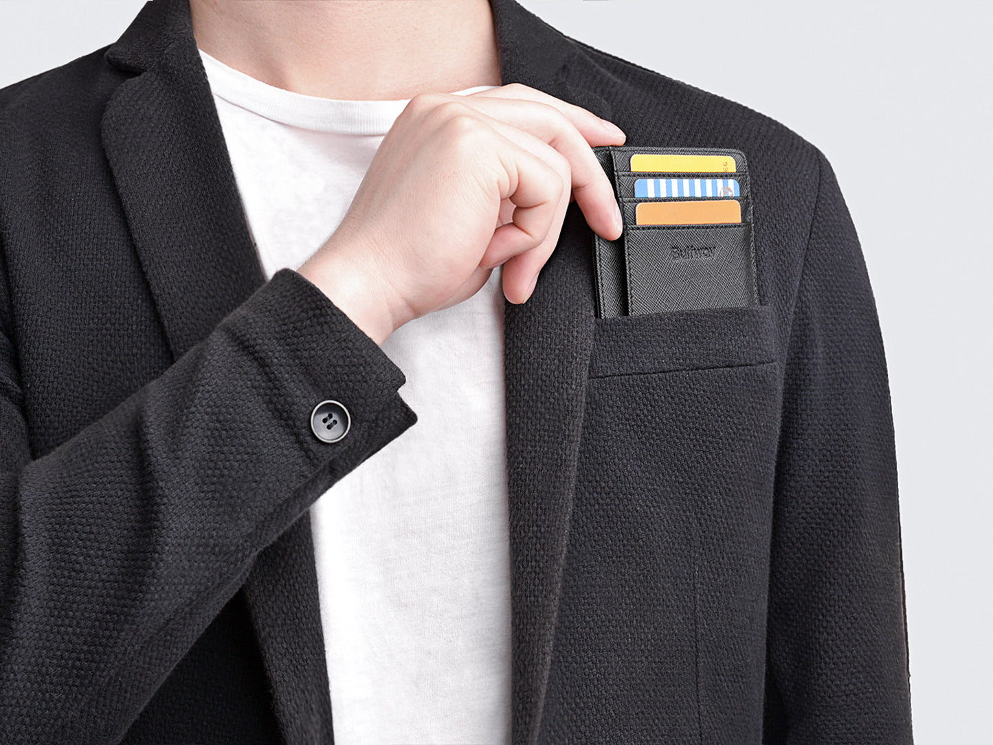 Buffway Slim Minimalist Front Pocket RFID Blocking Leather Wallets for Men and Women - Cross Black