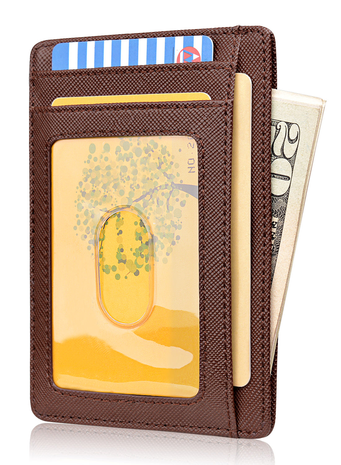 Buffway Slim Minimalist Front Pocket RFID Blocking Leather Wallets for Men and Women - Cross Coffee