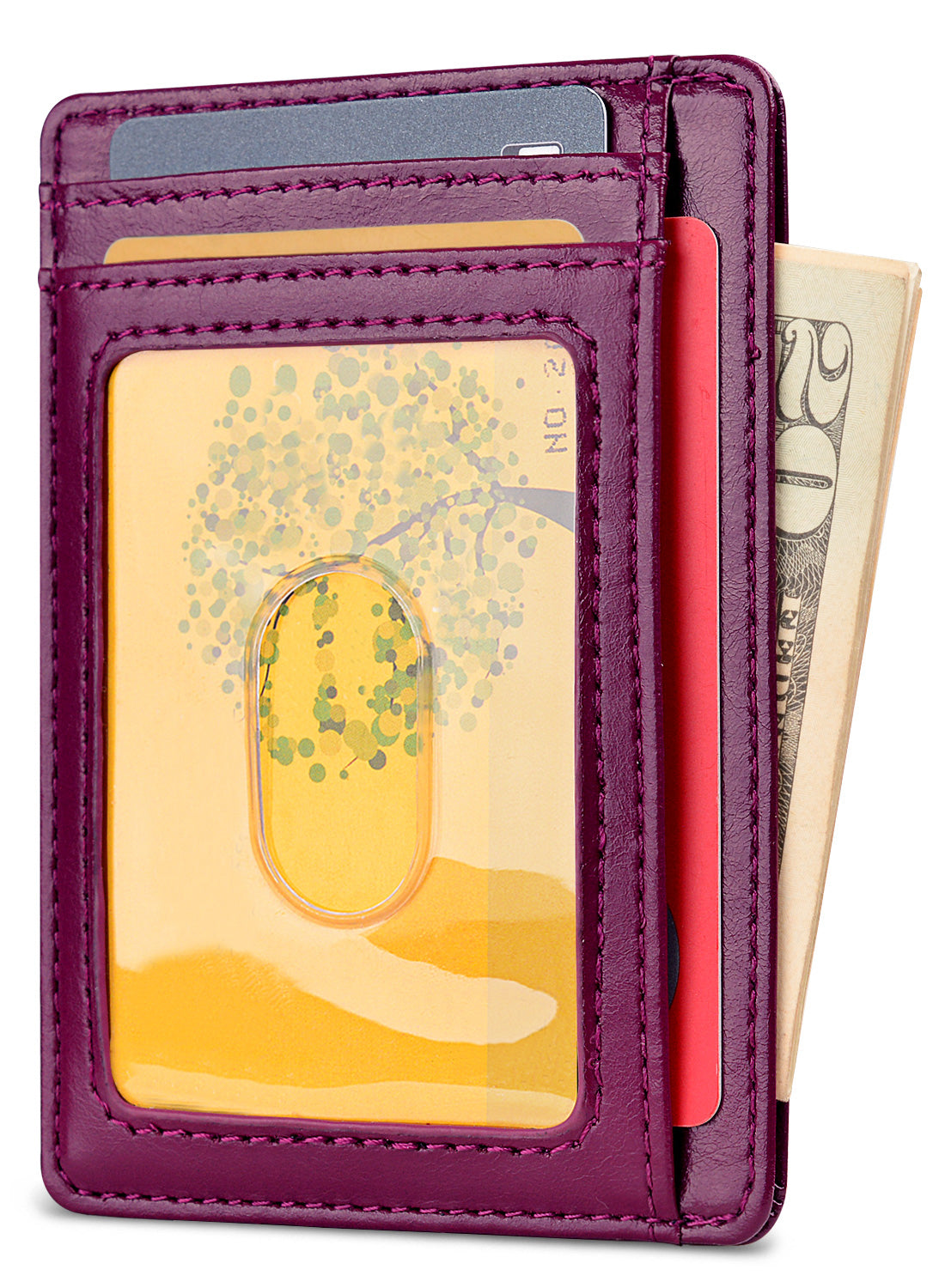 Buffway Slim Minimalist Front Pocket RFID Blocking Leather Wallets for Men and Women - Alaska Purple