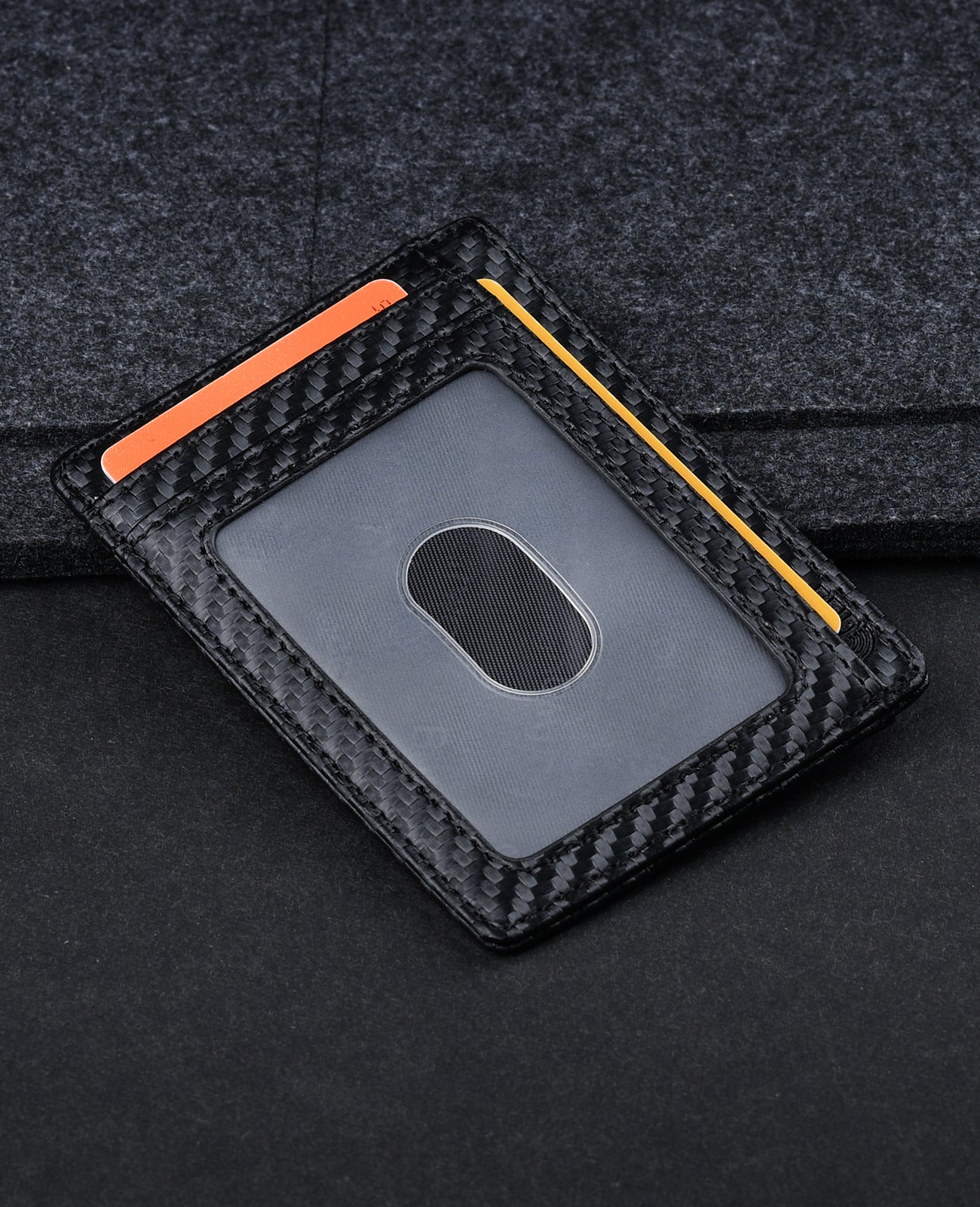Buffway Slim Minimalist Front Pocket RFID Blocking Leather Wallets for Men and Women - Carbon Fiber Black