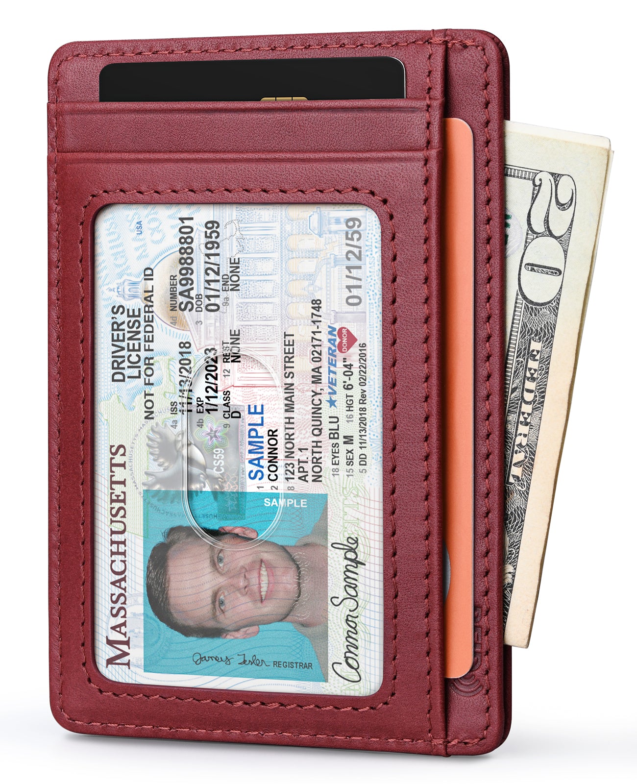 Buffway Slim Wallet for Men Women Minimalist Small Leather Front Pocket Wallets with RFID Blocking and Gifts Box - Bassa Mars Red