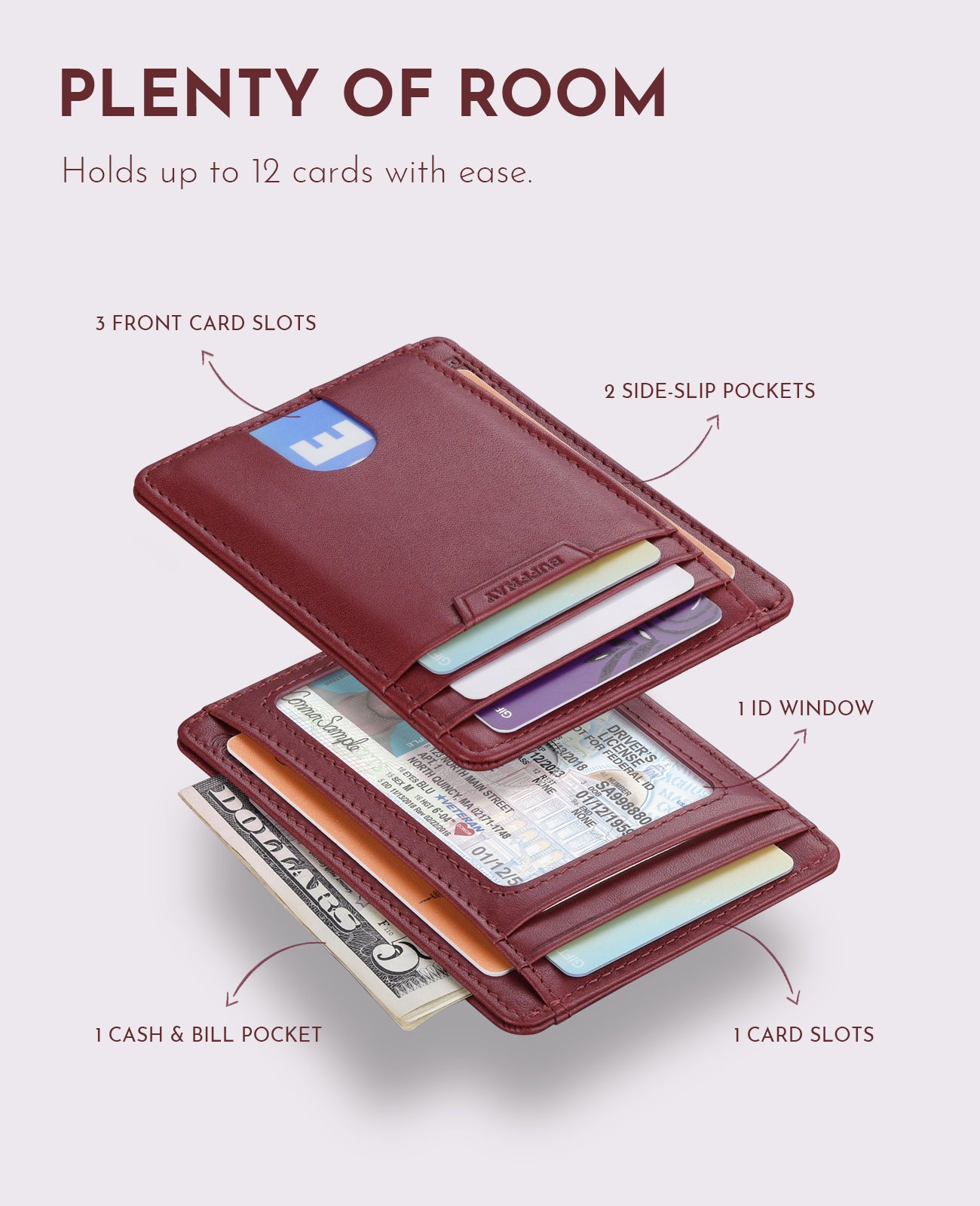 Buffway Slim Wallet for Men Women Minimalist Small Leather Front Pocket Wallets with RFID Blocking and Gifts Box - Bassa Mars Red