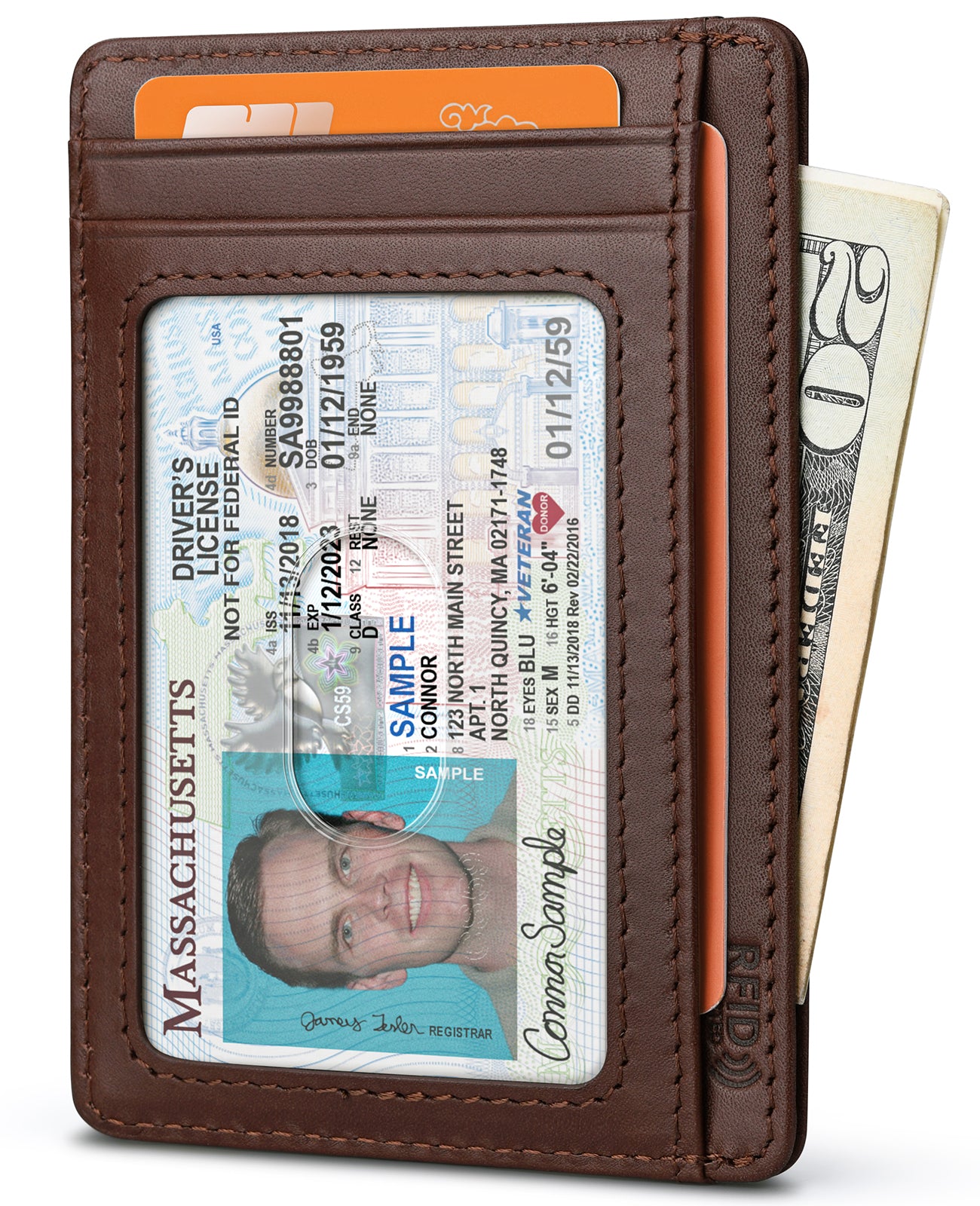 Buffway Slim Wallet for Men Women Minimalist Small Leather Front Pocket Wallets with RFID Blocking and Gifts Box - Bassa Coffee