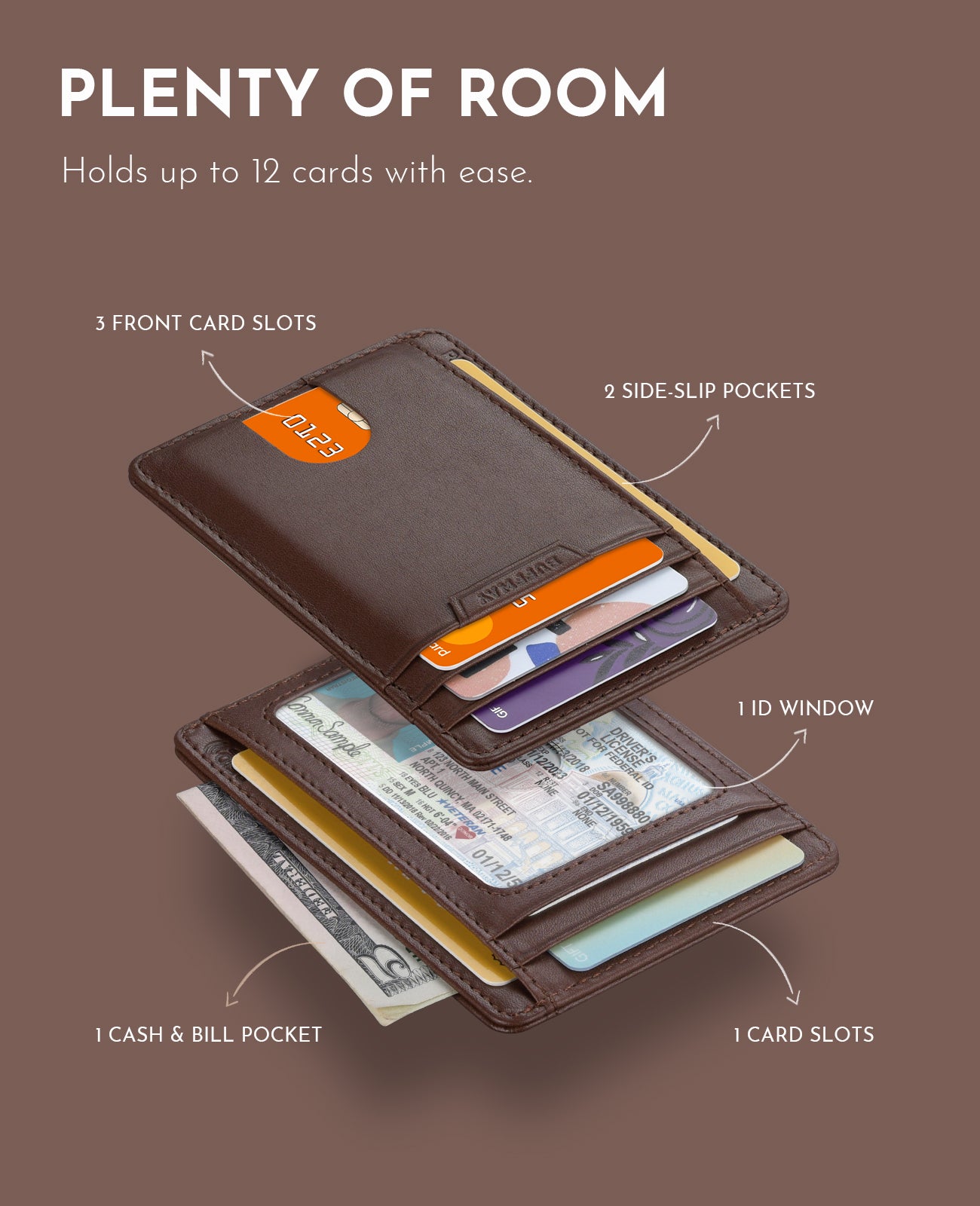 Buffway Slim Wallet for Men Women Minimalist Small Leather Front Pocket Wallets with RFID Blocking and Gifts Box - Bassa Coffee