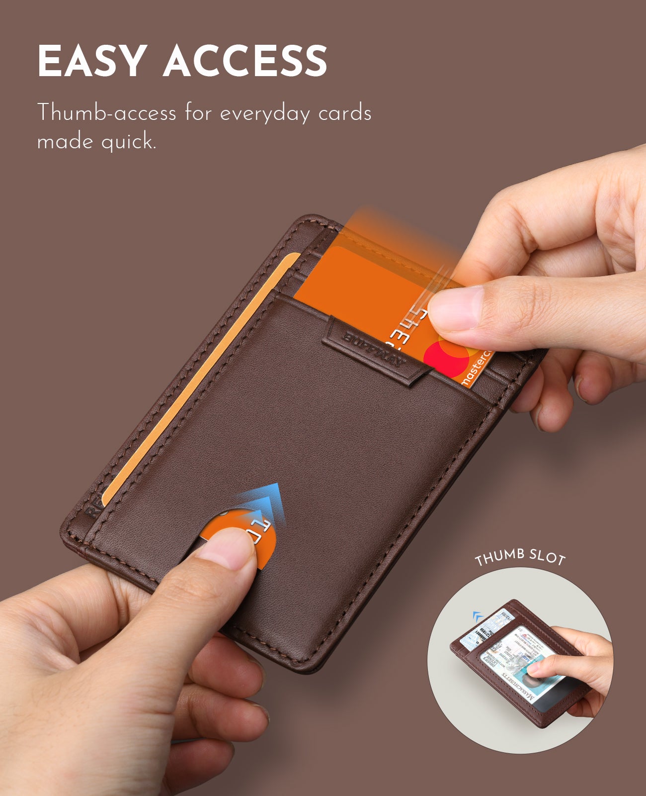 Buffway Slim Wallet for Men Women Minimalist Small Leather Front Pocket Wallets with RFID Blocking and Gifts Box - Bassa Coffee