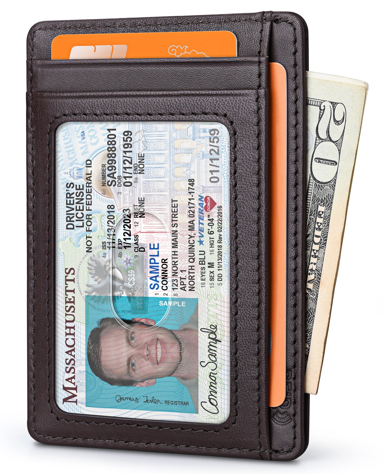 Buffway Slim Wallet for Men Women Minimalist Small Leather Front Pocket Wallets with RFID Blocking and Gifts Box - Bassa Chocolate
