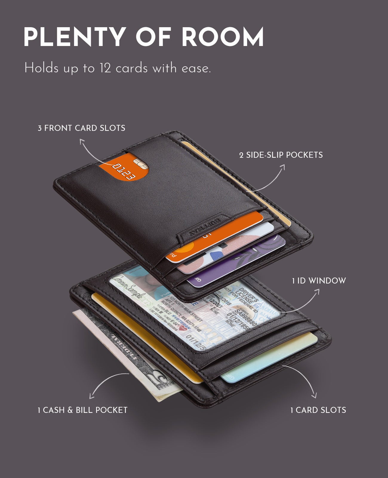 Buffway Slim Wallet for Men Women Minimalist Small Leather Front Pocket Wallets with RFID Blocking and Gifts Box - Bassa Chocolate