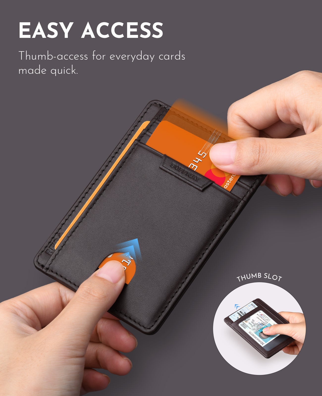 Buffway Slim Wallet for Men Women Minimalist Small Leather Front Pocket Wallets with RFID Blocking and Gifts Box - Bassa Chocolate