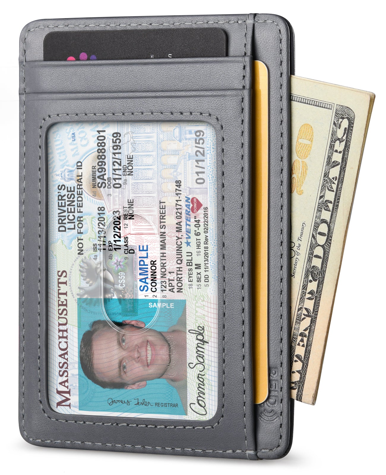 Buffway Slim Wallet for Men Women Minimalist Small Leather Front Pocket Wallets with RFID Blocking and Gifts Box - Bassa Grey