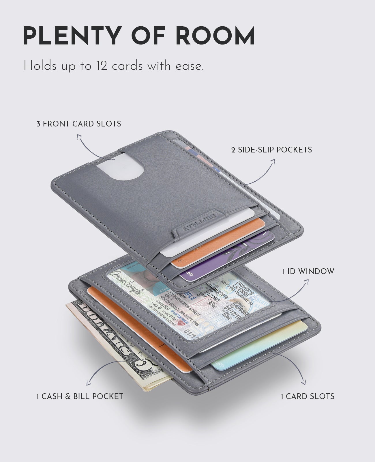 Buffway Slim Wallet for Men Women Minimalist Small Leather Front Pocket Wallets with RFID Blocking and Gifts Box - Bassa Grey