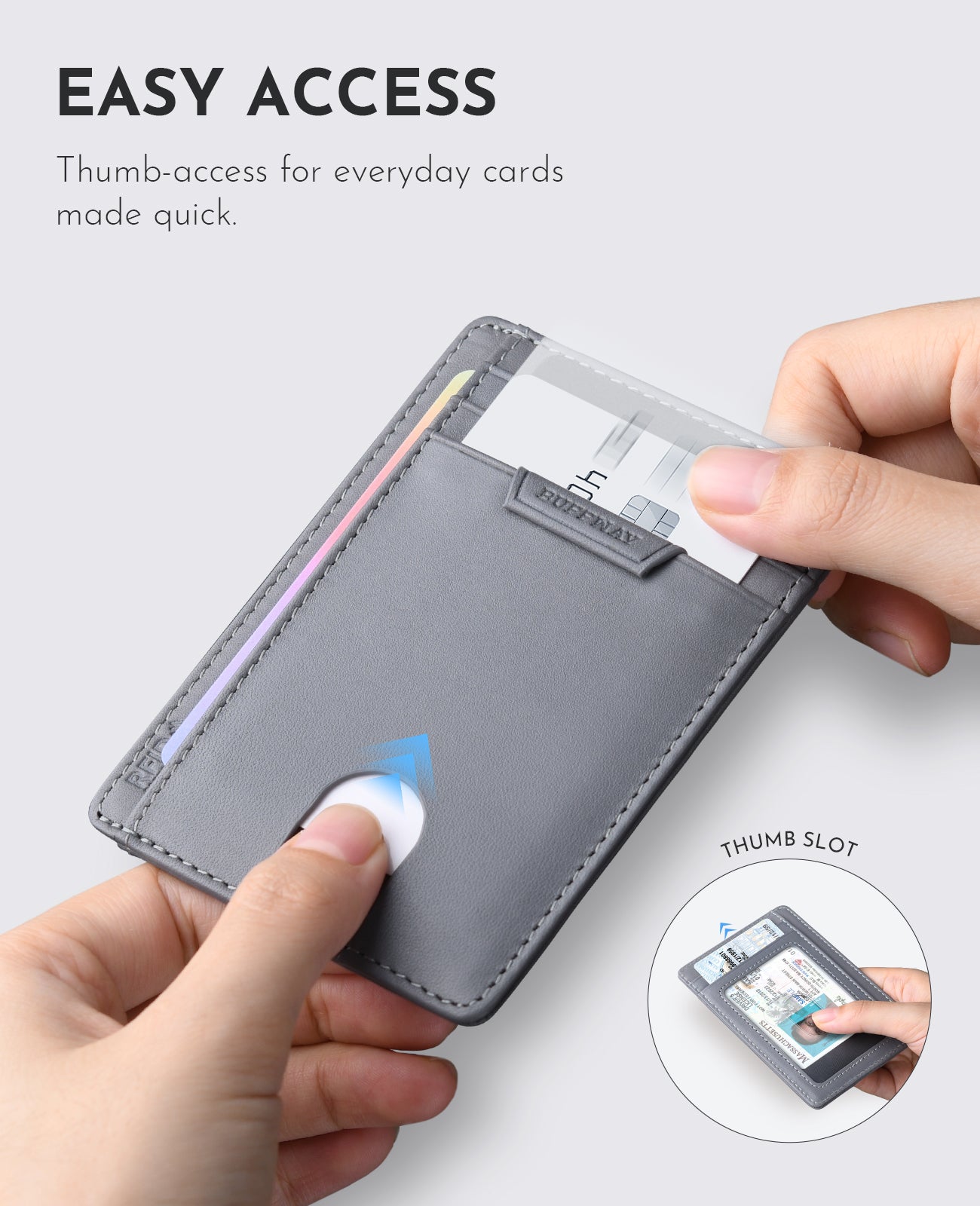 Buffway Slim Wallet for Men Women Minimalist Small Leather Front Pocket Wallets with RFID Blocking and Gifts Box - Bassa Grey
