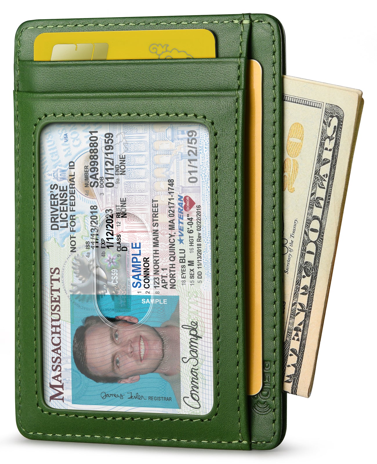 Buffway Slim Wallet for Men Women Minimalist Small Leather Front Pocket Wallets with RFID Blocking and Gifts Box - Bassa Green